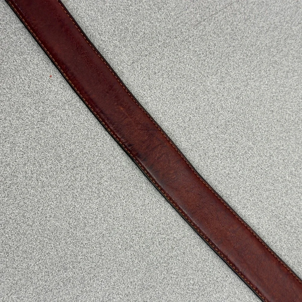Vera Pelle Belt Mens 30 Brown Leather Stitched Edge Single Prong Buckle Casual